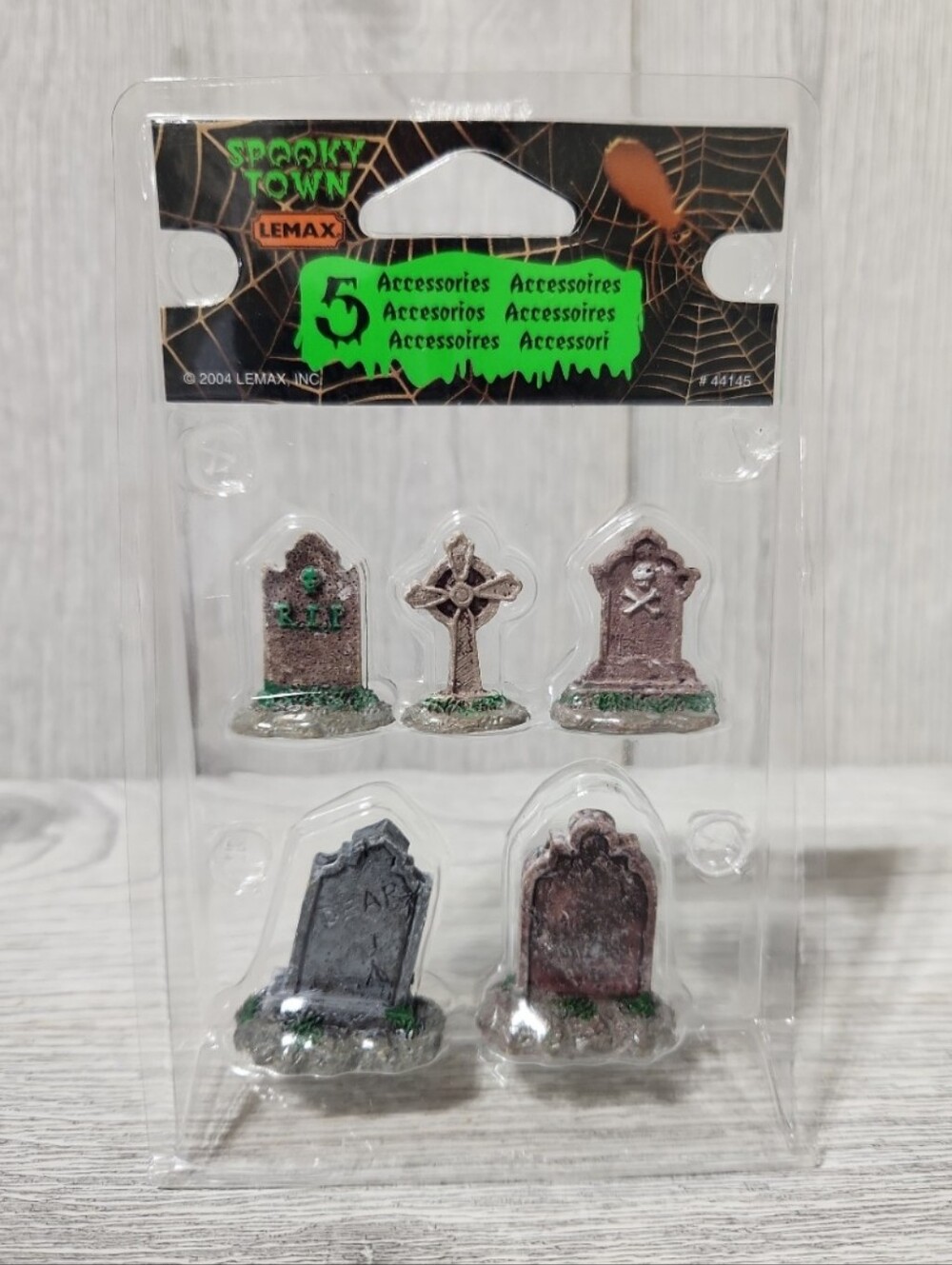 2004 Lemax Set Of 5 Tombstones Spooky Town Village Accessory #44145
